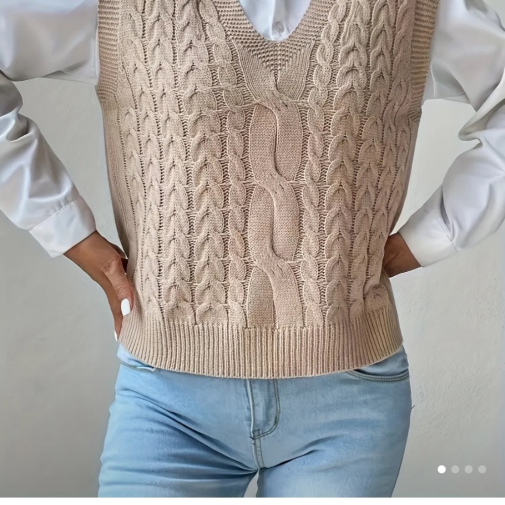 Solid Color V-Neck Pullover Sweater, Casual Sleeveless Knitted Tank Top